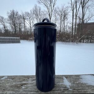 Roshco enamelware blue storage canister.